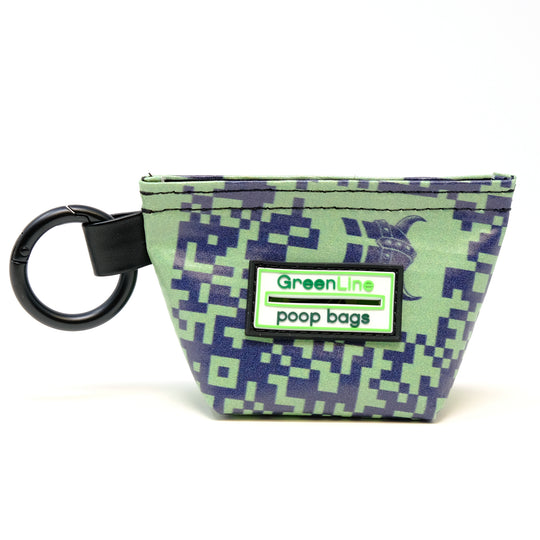 Front view of a GreenLine Banner Bag, which is a poop bag pouch made of upcycled festival banners.