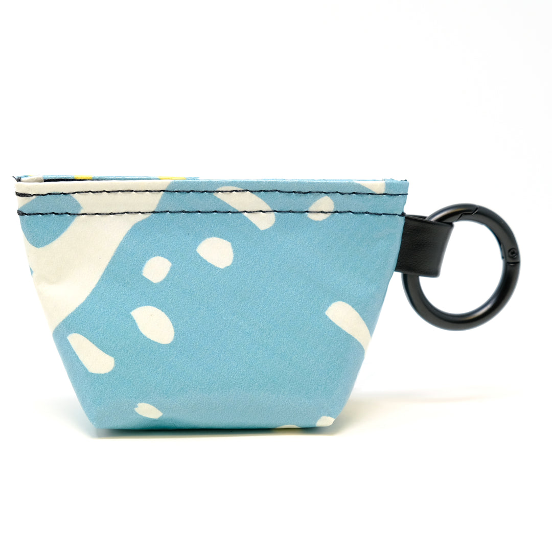 Rear view of a GreenLine Banner Bag, which is a poop bag pouch made of upcycled festival banners.