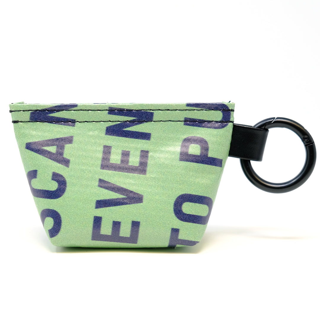 Rear view of a GreenLine Banner Bag, which is a poop bag pouch made of upcycled festival banners.