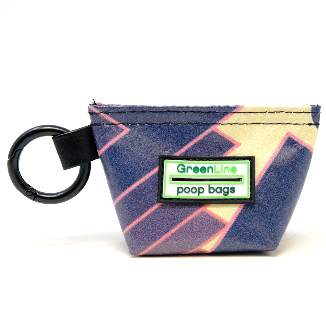 Front view of a GreenLine Banner Bag, which is a poop bag pouch made of upcycled festival banners.