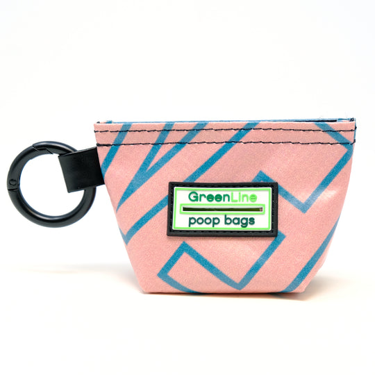 Front view of a GreenLine Banner Bag, which is a poop bag pouch made of upcycled festival banners.