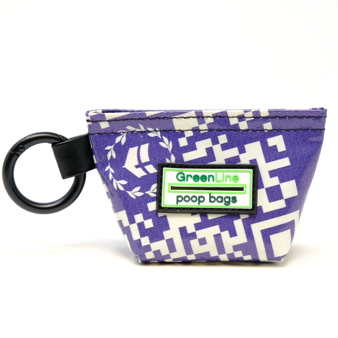 Front view of a GreenLine Banner Bag, which is a poop bag pouch made of upcycled festival banners.
