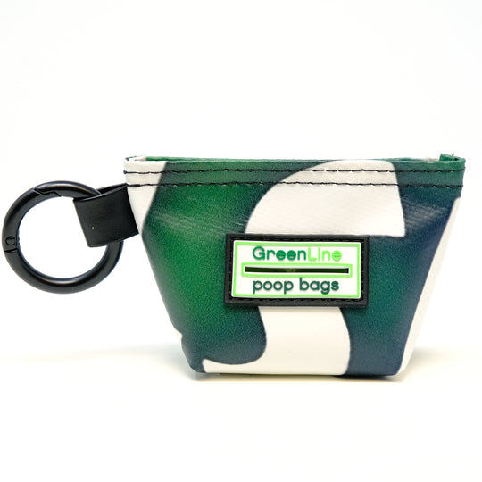 Front view of a GreenLine Banner Bag, which is a poop bag pouch made of upcycled festival banners.