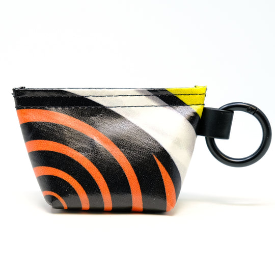 Rear view of a GreenLine Banner Bag, which is a poop bag pouch made of upcycled festival banners.