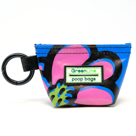 Front view of a GreenLine Banner Bag, which is a poop bag pouch made of upcycled festival banners.