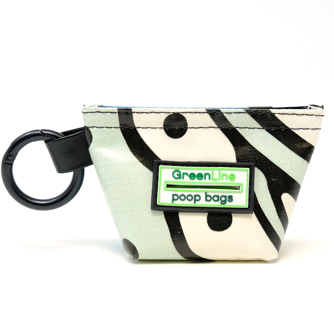 Front view of a GreenLine Banner Bag, which is a poop bag pouch made of upcycled festival banners.