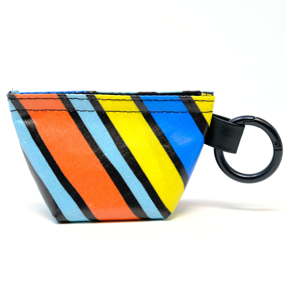Rear view of a GreenLine Banner Bag, which is a poop bag pouch made of upcycled festival banners.