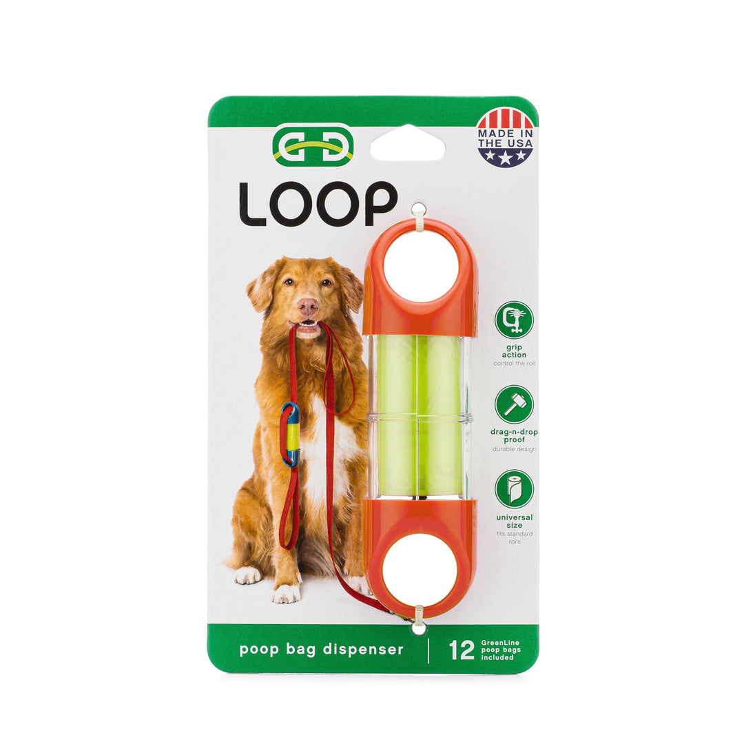 Orange LOOP poop bag holder in packaging#color_orange