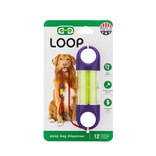 Purple LOOP poop bag holder in packaging#color_purple