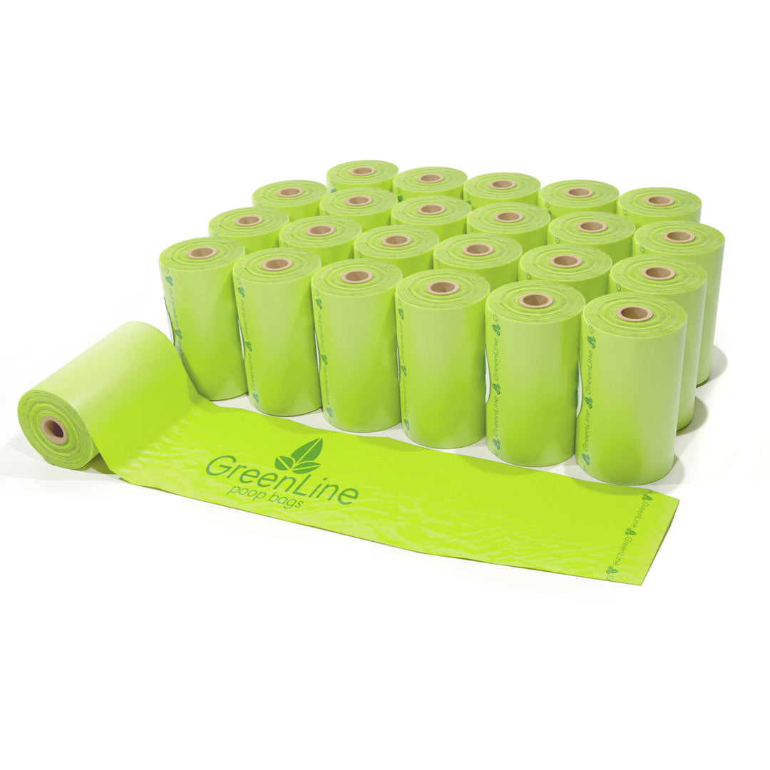 24 GreenLine Poop Bags on a White Background