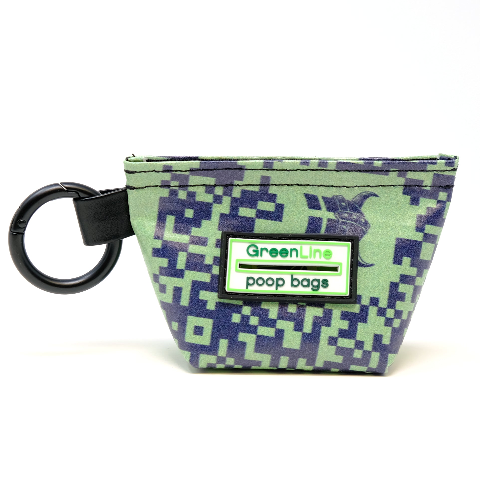 Front view of a GreenLine Banner Bag, which is a poop bag pouch made of upcycled festival banners. 