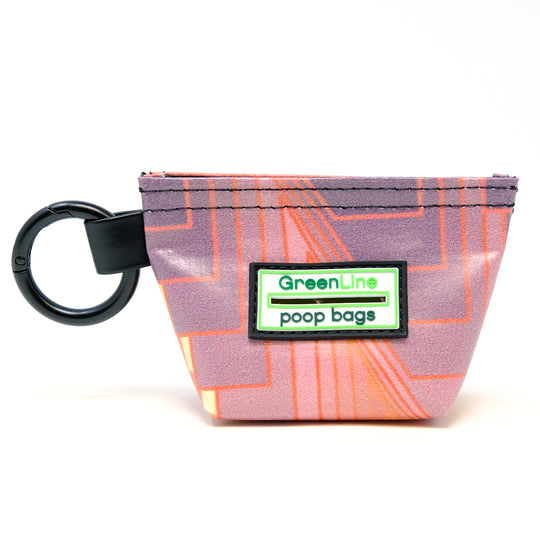 Front view of a GreenLine Banner Bag, which is a poop bag pouch made of upcycled festival banners. 