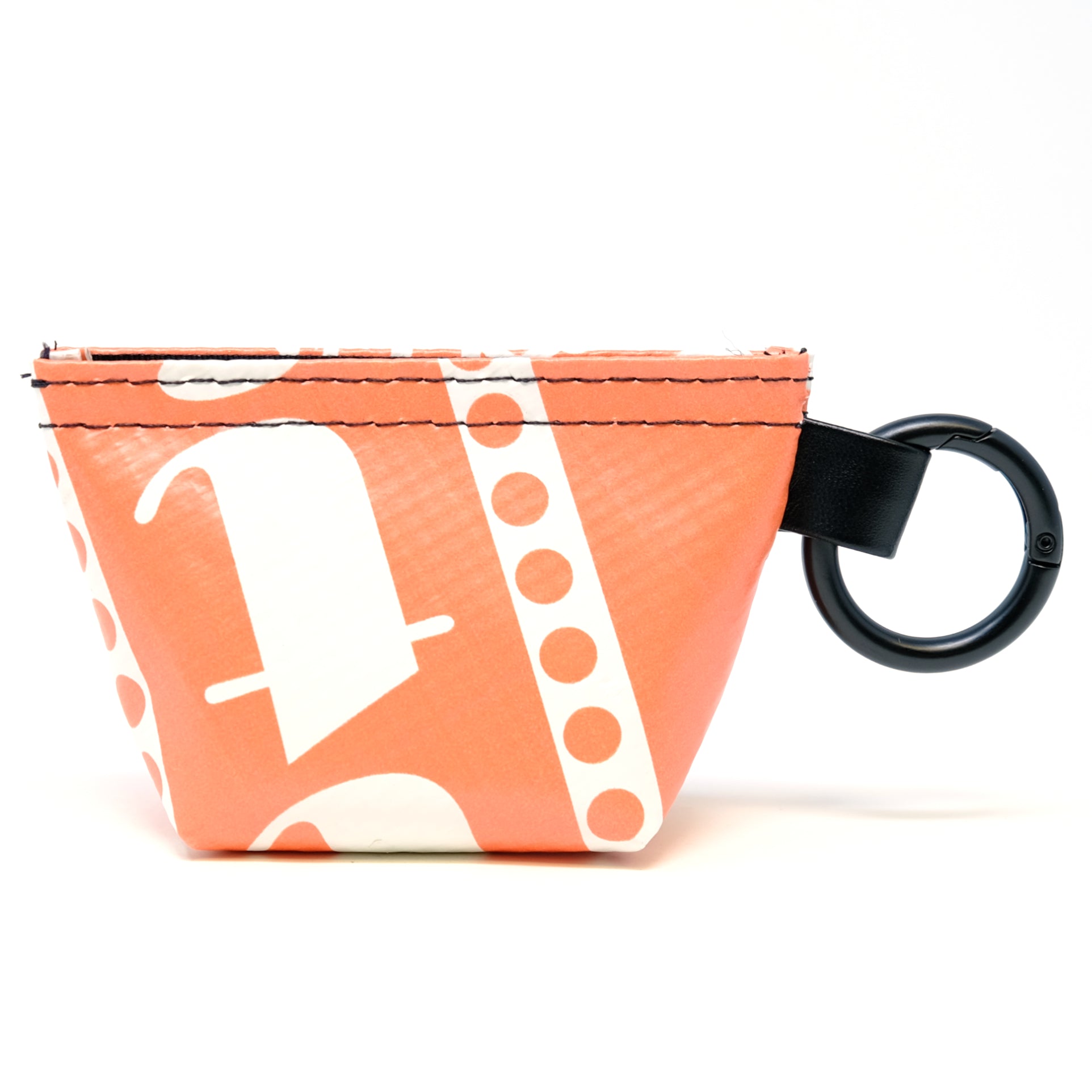 Rear view of a GreenLine Banner Bag, which is a poop bag pouch made of upcycled festival banners. 