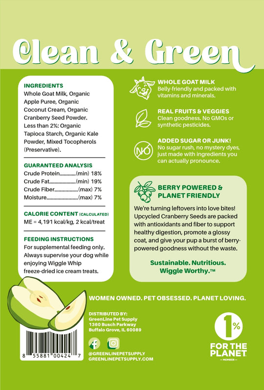 Back of a Wiggle Whip package with text and graphics on a green background