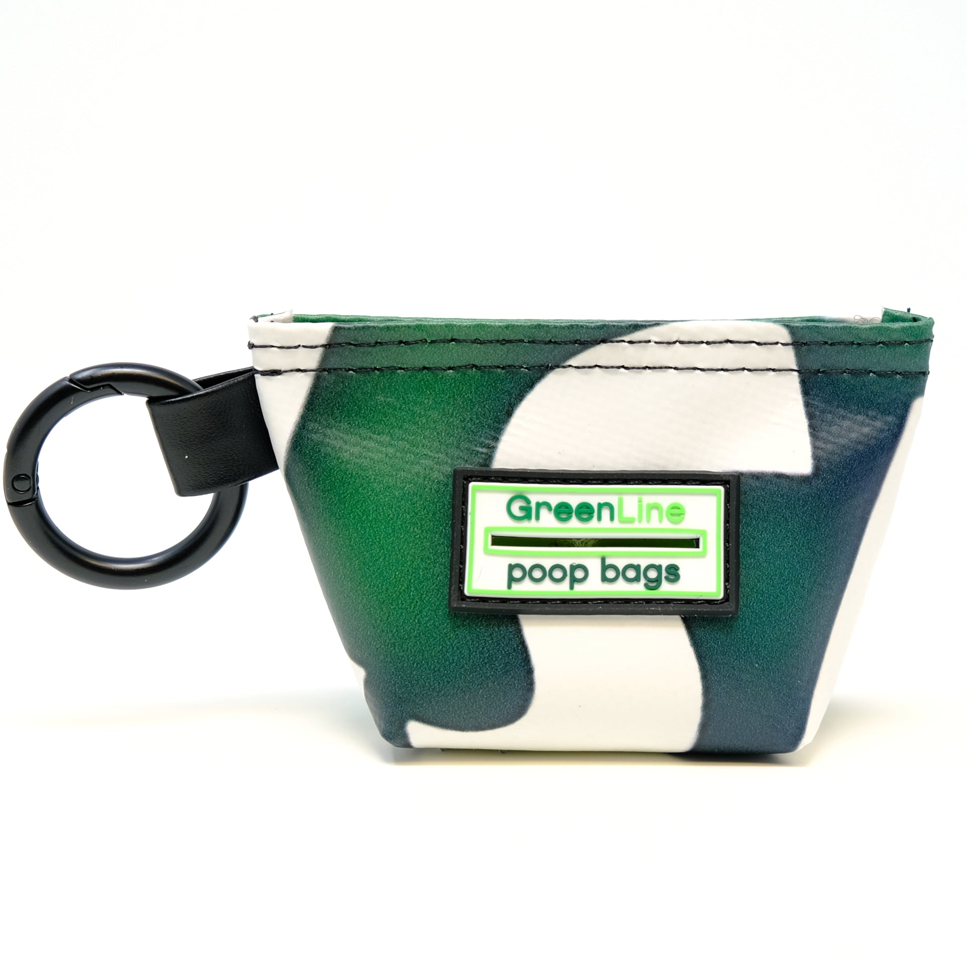 Front view of a GreenLine Banner Bag, which is a poop bag pouch made of upcycled festival banners. 