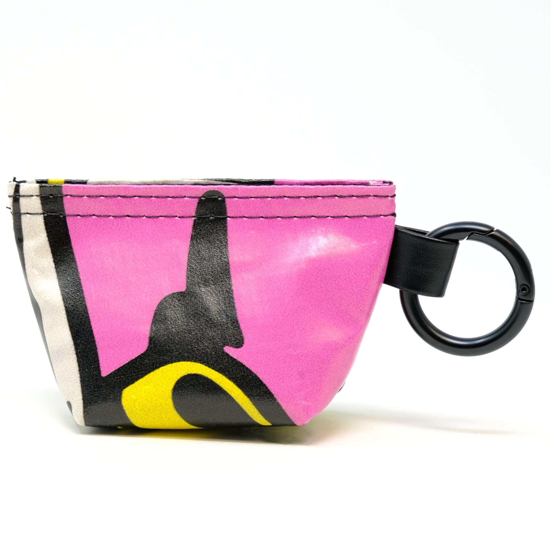 Rear view of a GreenLine Banner Bag, which is a poop bag pouch made of upcycled festival banners. 