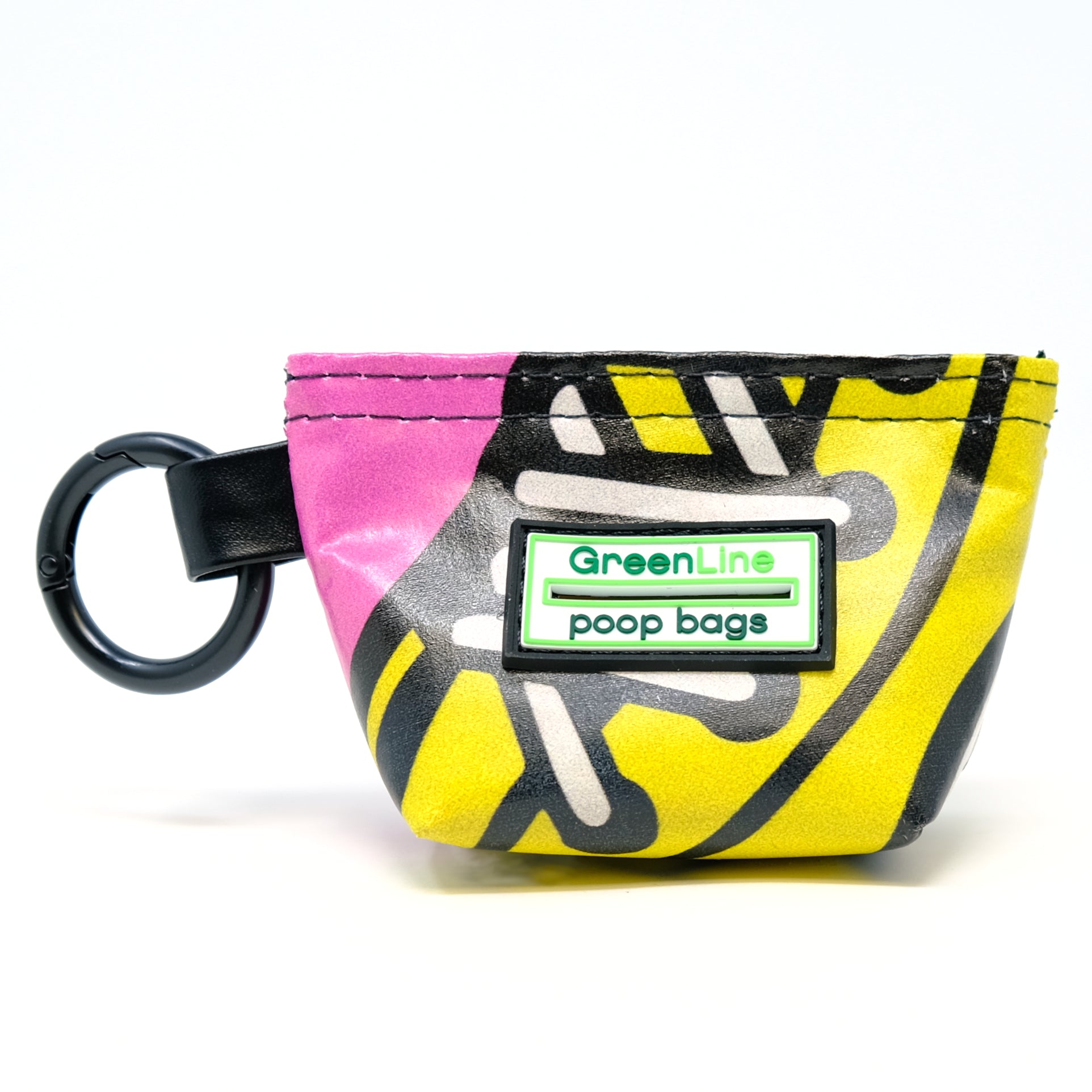 Front view of a GreenLine Banner Bag, which is a poop bag pouch made of upcycled festival banners. 