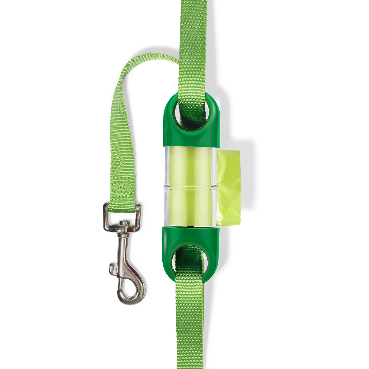 Green LOOP poop bag holder on green leash#color_green