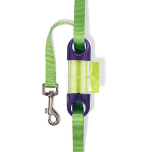 Purple LOOP poop bag holder on green leash#color_purple