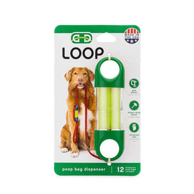 Green LOOP poop bag holder in packaging#color_green